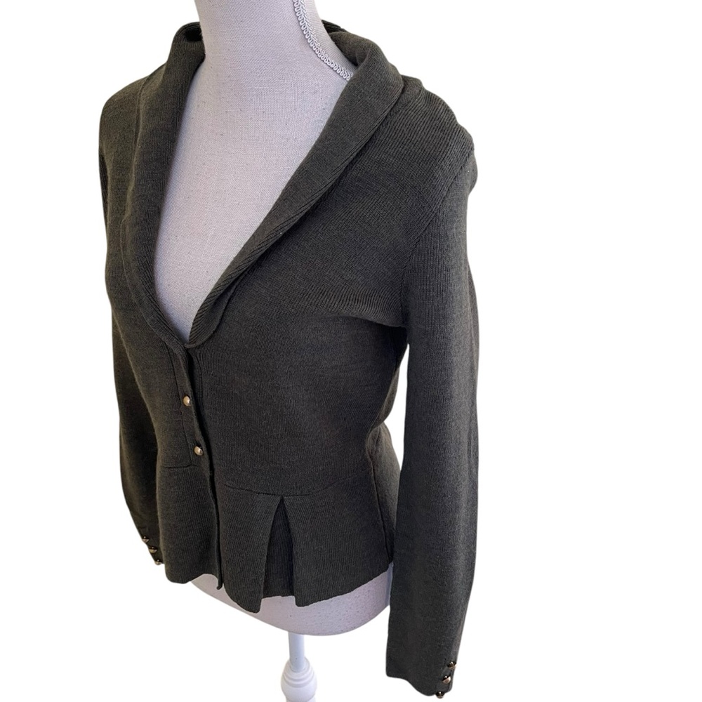 Olive Green Peplum Shawl Collar Sweater - Picture 3 of 10